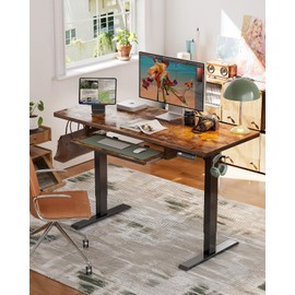 Marsail Electric Standing Desk with Ergonomic Keyboard Tray, Adjustable Desk with 27.5” to 46.7” Height Range, 4 Memory Presets, Smooth and Quiet Lifting, 55 x 24 inch Adjustable Height,TZESD15Rustic