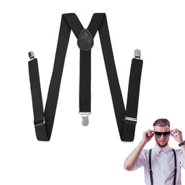 PLMQAZ Suspenders, Work Suspenders, Women's, Men's, Y-Shaped, 1.0 inches (25 mm) Wide, Formal, Hanging Band, Trouser Hanging, Solid, Approx. 39.4 inches (100 cm), Adjustable, Business Casual, Black
