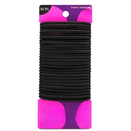 Accessorize Kingdom Hair Ties, Cotton Textured Ponytail Holders, Soft Seamless Elastic Bands for Thick and Thin Hair (Slim Black, 50 count (Pack of 1))