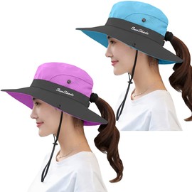 ZEXIAN Women's Sun Hat Packable Summer UV Protection UPF 50+ Ponytail Hat for Beach Garden＆Fishing＆Hiking (Purple & Sky Blue)