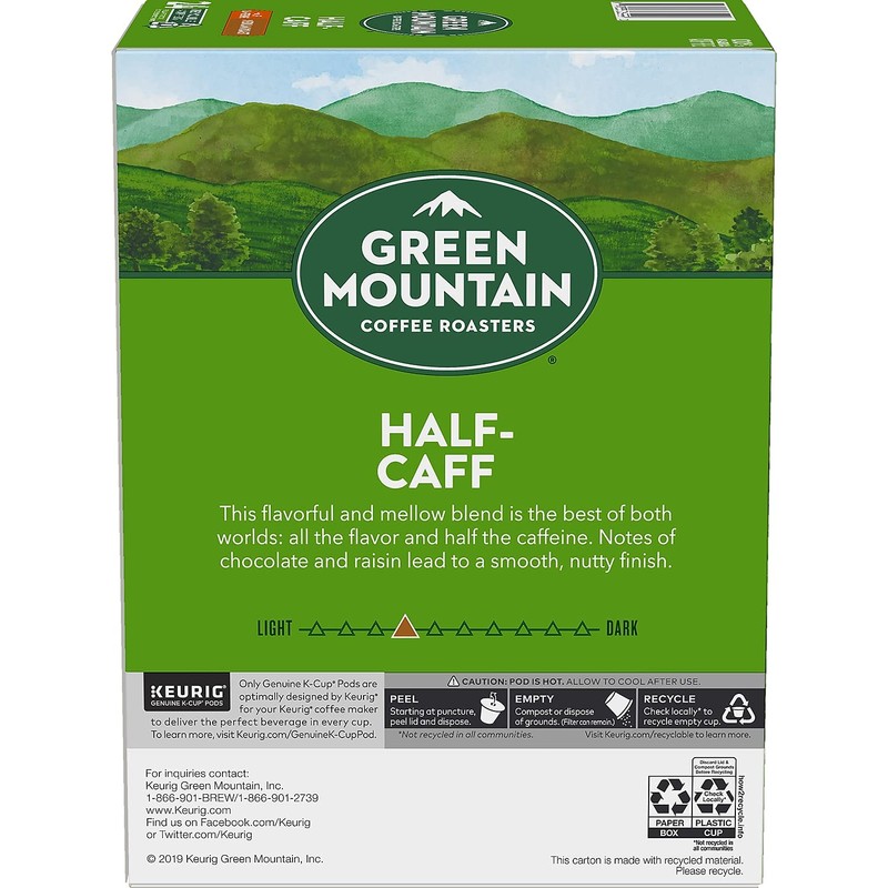 Green Mountain Coffee Roasters Half Caff, Single-Serve Keurig K-Cup Pods,