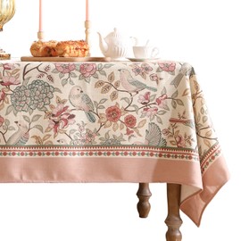 patdrea Linen Floral Tablecloth,Decorative Thick French Table Cloth Rectangle Square for Kitchen Dining Christmas 67" x 67"