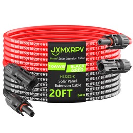 JXMXRPV Solar Cable Extension 20Ft 10AWG, Solar Wire with Tool-Free Solar Connectors, Waterproof Solar Panel Extension Cable 6mm², PV Cable 10Gauge for Home Boat RV Solar Panels(20ft)