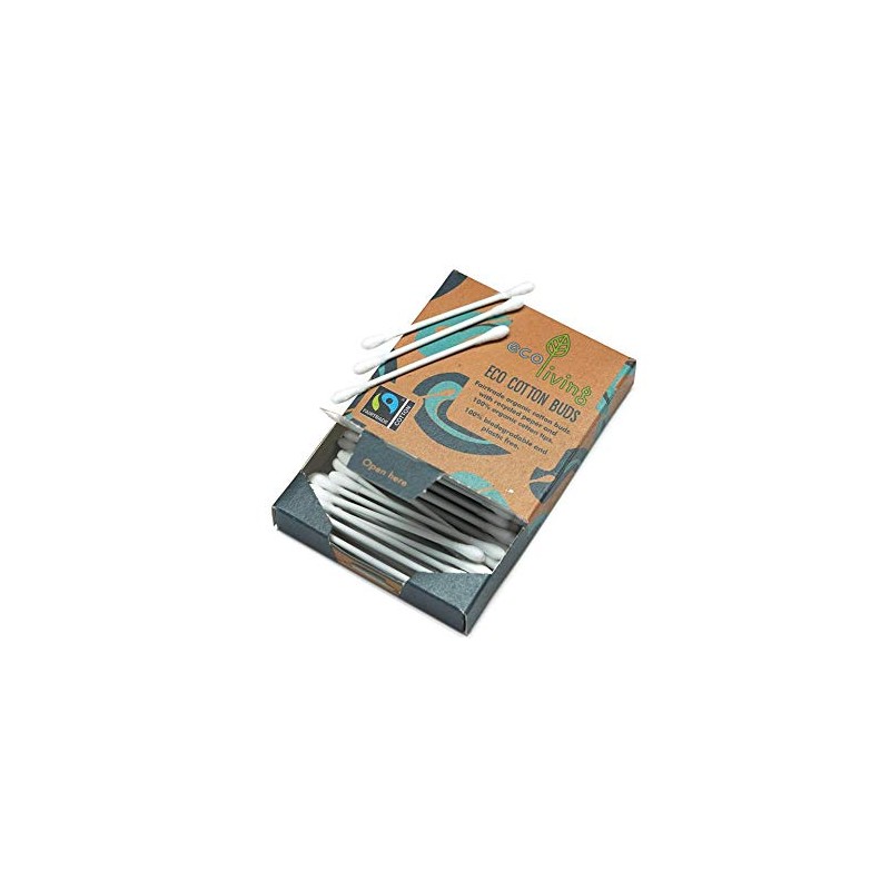 ecoLiving 100 Biodegradable Cotton Buds (Zero Plastic and Zero Waste)