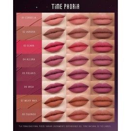 TIMEPHORIA Crema Labial Nebula Velvet, Acabado Mate Aterciopelado que No Reseca, Textura Cremosa Ligera y de Larga Duración, Alta Pigmentación, 04 Allura
