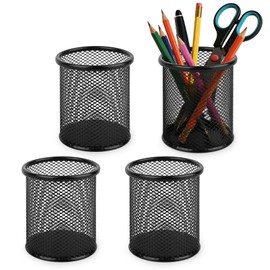 UTOCLEC Metal Pen Holder, Set of 4 Desk Organiser, Children's Pen Holder, Round Wire Metal, Desk Pen Box, Black