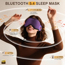 LC-dolida Bluetooth Sleep Mask Headphones with 2 Removable 3D Contoured Cup, Bamboo Cotton Sleep Headphones with Timming Setting, Sleep Eye Mask for for Side Sleepers,Travel Meditation Men Women