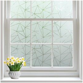 rabbitgoo Window Privacy Film with Decorative Triangle Pattern, Non-Adhesive Frosted Glass Window Film for Bathroom, UV Blocking Vinyl Sticker for Glass Door Covering, 17.5 x 78.7 Inches