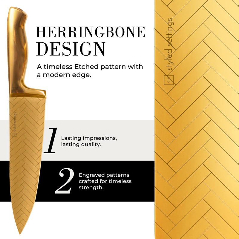 Styled Settings Gold Knife Set with Block and Sharpener –