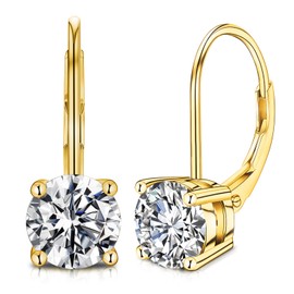 LIAN Moissanite Earrings for Women 1.0ct-2.0ct D Color Brilliant Round Cut Lab Created Diamond Earrings 18K White Gold Drop Earrings S925 Sterling Silver Dangle Earrings (Gold-0.5ct*2)