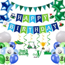 Golf Birthday Party Decorations Includes Foil Golf Balloons Happy Birthday Banner Golf Hanging Swirl Green Triangle Flag Banner Golf Themed Party Supplies
