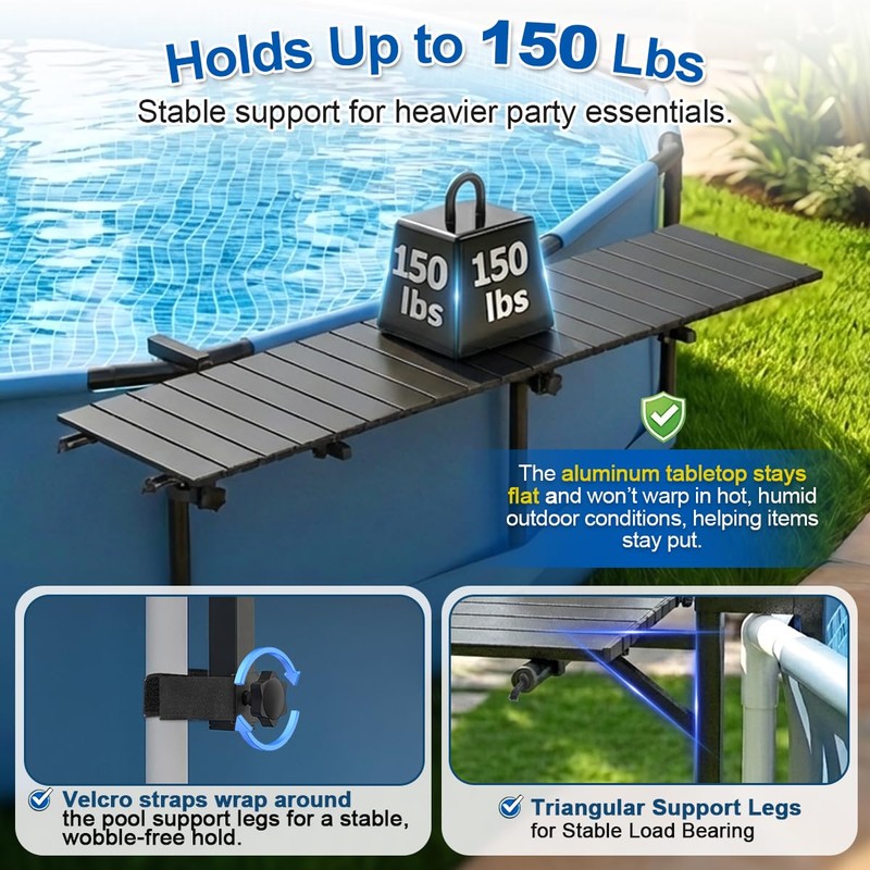 Above Ground Pool Bar, 47" x 11.7" Black Pool Bar