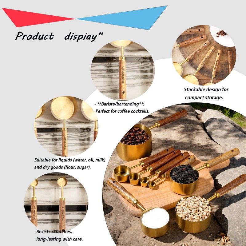 Stainless Steel Gold Measuring Cup Set of 8 Baking Tools