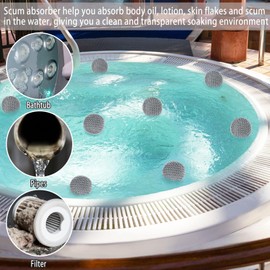 JULMELON Hot Tub Scum Absorber, 4 Pack Spa & Pool Scum Eliminating Balls Reusable Hot Tub Oil Absorbing Sponge Washable Scum Floating Filter to Keep Water Clear for Pool Bath Hot Tub Accessories(Gray)