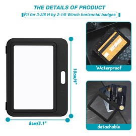 Kaket 6pcs Clear Badge Holders Double-Sided Transparent, Horizontal Card Holder, Hard Plastic ID Credit Card Holders, Black Card Protector for ID Card Office, School, ID Credit Cards, ID Clip (Black)