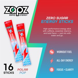 ZAPZ Caffeine Packets – Sugar Free Energy Drink Mix Powder with 200mg Caffeine for Nootropics Focus Support - Just 5 Calories, Gluten Free, Vegan (Blue Raspberry, Cherry, & Lime, 16-Pack)