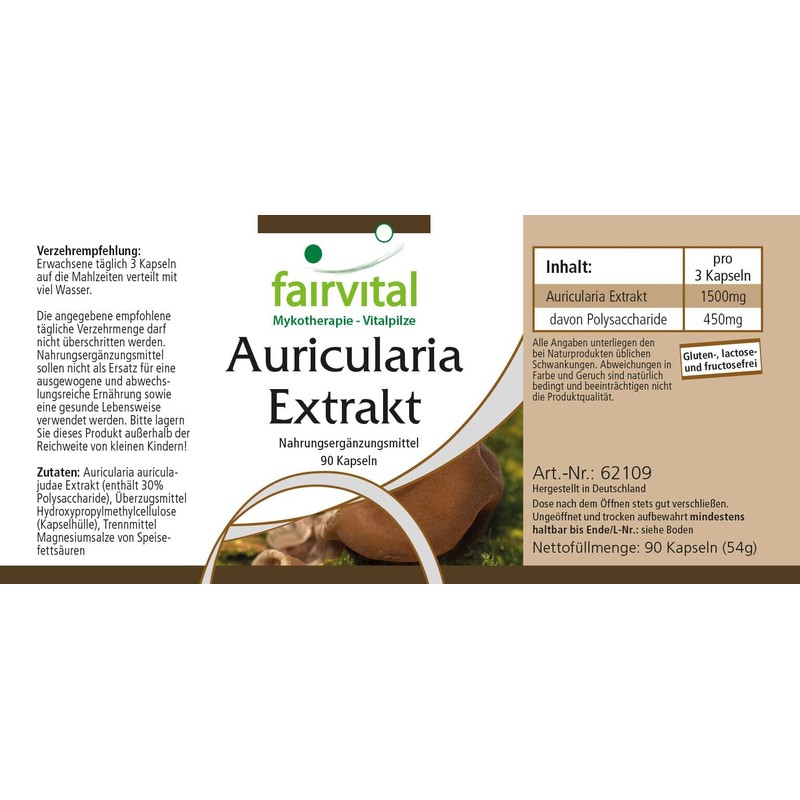 Fairvital Auricularia Extract 500 mg - High Dose - Judas
