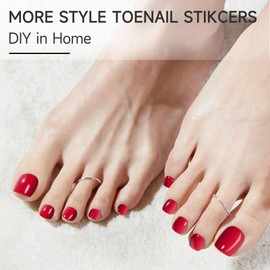 Semi Cured Gel Nail Strips,32 Pcs Toe Nail Stickers Full Nail Wraps,Red Gel Toenail Stickers Nail Wraps for Women,Easy to Apply,UV Lamp Required