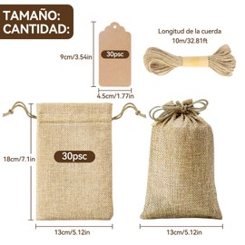 Bolsas de Arpillera con Cordón, Bolsas de Lino para Bodas, Bolsas de Arpillera para Joyería, Bolsas de Regalo para Cumpleaños, Fiestas, Regalos, Favores de Boda 30P (13 x 18 CM)