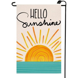 Summer Hello Sunshine Garden Flag 12x18 Inch Double Sided Small Burlap Sun and Sea Outdoor Yard Flag Decoration XJ07
