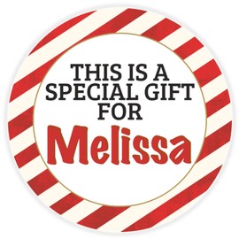 This is a Gift for Melissa - 25 Pack Circle Stickers 3 Inch - Candy Cane Merry Christmas Gift Tag Present Tree Holiday Custom Name Santa Claus