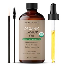 MAJESTIC PURE Majestic Pure Usda Aceite De Ricino Orgánico | Sin Hexano Y 100% Puro | Prensado En Frío | Estimular El Crecimiento Del Cabello, Pestañas, Cejas, Uñas | Hidratante Y Nutritivo