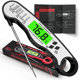 Meat Thermometer Digital - Fast Instant Read Food Thermometer for Cooking, Candy Making, Outside Grill, IP67 Waterproof Kitchen Thermometer with Backlight, Stocking Stuffers for Men - Black