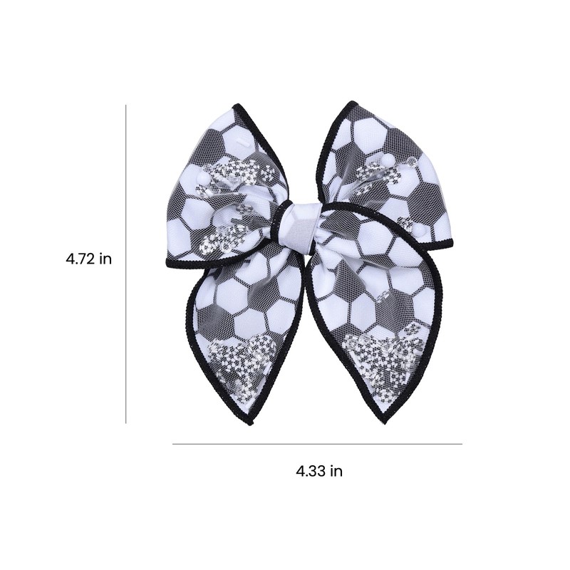 Black White Soccer Hair Bows for Girls, 4" Mesh Tulle