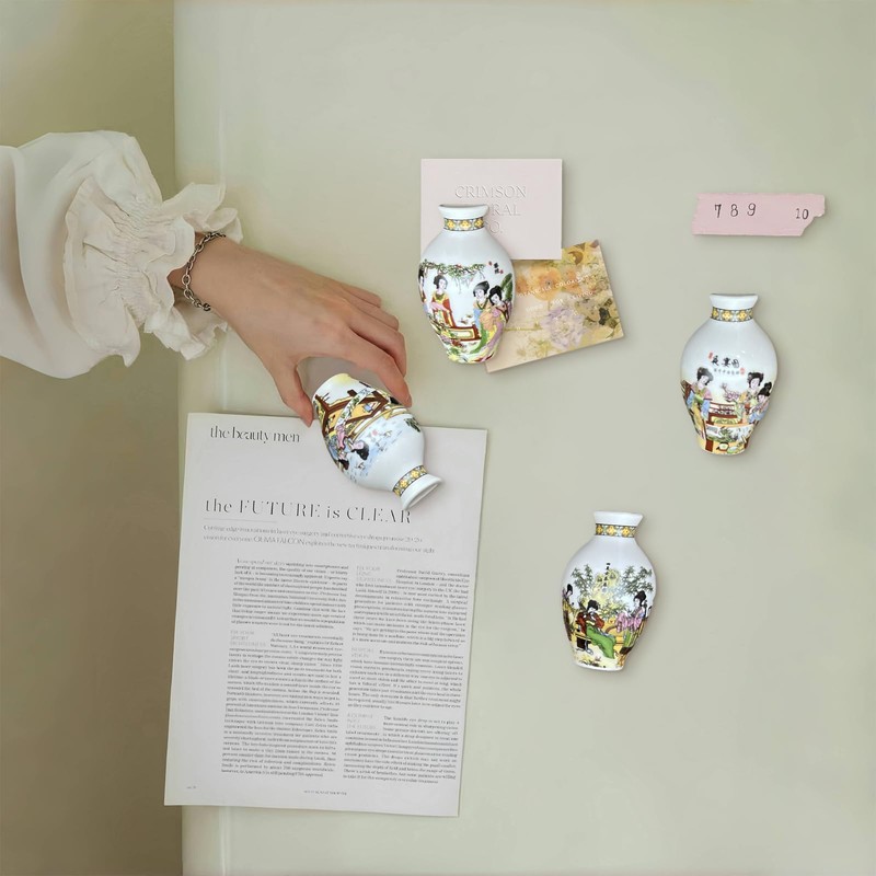 4PCS 3D Ceramic Vase Fridge Magnets, Decorative Ceramic Flower Vase