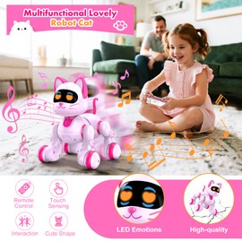 Robot Cat Interactive Toy for Girls | Remote Control Pet with Touch-Activated Dancing, Music & LED Eyes | STEM Learning Toys | Certified Safe ABS | Christmas Birthday Gifts for 3-8 Year Old Girls
