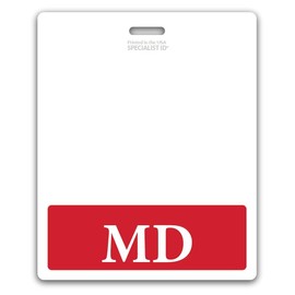 Oversized MD Badge Buddy Horizontal - XL Badge Buddies Role I’D Backer Card for Nurses - 3 3/8 X 4 1/8 - Wear with Existing I’D Holder - USA Printed by Specialist ID (Red)