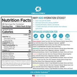 Cellutrex H2O Variety Pack Zero Sugar Hydration Packets, Additive-Free Electrolyte Drink Mix for Workouts, Fasting & More, Non-GMO, Easy Open Electrolytes Powder Packets No Sugar, 20 Sticks