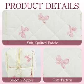 YRWE Quilted Makeup Pouch, Small Makeup Bag for Purse, Cute Cotton Puffy Cosmetic Bag Aesthetic Toiletry Bag for Women and Girls