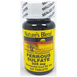 Nature`s Blend Ferrous Sulfate 325mg Tablets 100 Count Per Bottle - 3 Bottles