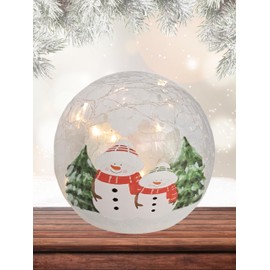 Gift Essentials Cozy Snowmen Crackle Glass Globe - LED Christmas Light Up Globe Home Decor - Battery Operated Globe Lamp with 6 Hour Timer - Requires 3 AA Batteries (Not Included)