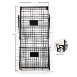Two Tier Wall File Holder – Durable Black Metal Rack with Spacious Slots for Easy Organization, Mounts on Wall and Door for Office, Home, and Work – by Designstyles