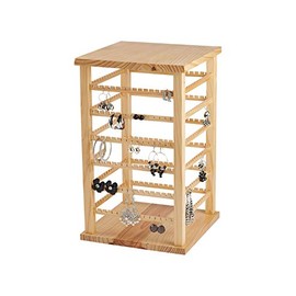 SSWBasics Large Wood Rotating Earring Display - 9 3/8"W x 9 3/8"D x 16 3/8"H - Holds 168 Pairs of Earrings - Stylish Decorative Earring Display for Vendors or Home Use- Craft Jewelry Earring Display