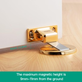 YAGU 1 Pack Zinc Alloy Magnetic Door Stopper, Door Catch with Dual Adhesive and Conceal Screw Mount No Drilling, Screws for Stronger Mount, Magnet Door Holder (Shiny Gold)