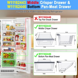 [2 Pack] UPGRADED W11162443 Refrigerator Crisper Drawer Humidity Control Drawer & W11162446 Refrigerator Deli Drawer Compatible with Whirlpool Fridge Drawer Parts WRS325SDHZ WRS555SIHZ03 Shelf Drawer