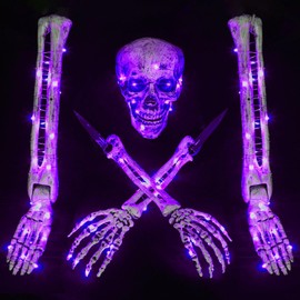 Brightown Halloween Decorations Outside, Light Up Skeleton Hands Legs and Head Halloween Outdoor Decorations, Color Changing Halloween Pathway Lights for Yard Porch Lawn Graveyard Cemetery