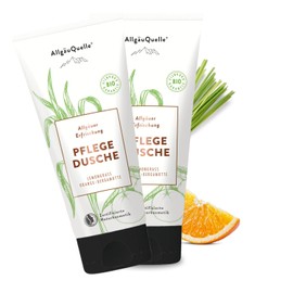 AllgäuQuelle Allgäuer Refreshment Shower Gel Organic Shower Gel for Men and Women Essential Oils of Lemongrass, Orange and Bergamot, 2 x 100 ml