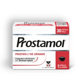 Prostamol 30 Capsule Molli - Integratore Alimentare a base di Serenoa repens (320 mg) per la Funzionalità della Prostata e delle Vie Urinarie. Senza Glutine.