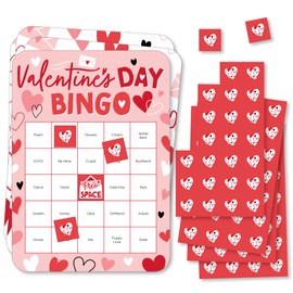 Big Dot of Happiness Happy Valentine’s Day - Bingo Cards and Markers - Valentine Hearts Party Shaped Bingo Game - Set of 18