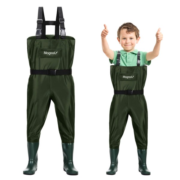 Magreel Child Chest Waders Waterproof Nylon Youth Waders with Boots