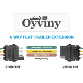 Oyviny 16 AWG 4 Pin Flat Trailer Extension 12 inch, Vehicle-Side and Trailer-Side 4 Way Connector with Rubber Dust Cover Pure Copper Wire Loom Tubing Protection, 4 Flat Trailer Wire Extension
