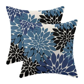 CXMEIFLY Navy Blue Black Pillow Covers 24x24 Inch Set of 2 Dahlia Floral Decor Throw Pillows Summer Modern Geometry Flower Outdoor Decorative Cushion Cases for Sofa Couch Bed Decoration