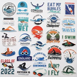 50Pcs Swimming Sticker Water Sport Swim Team Stickers Funny Swimmer Graphics for Water Bottles Lockers PC