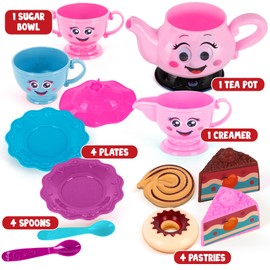 ArtCreativity Musical Tea Set for Girls - 19-Piece Girls Tea Party Set -Toddler Tea Set with Motion-Activated Pouring Sound, Music, and Flashing Lights for Kids Ages 3 4 5 6
