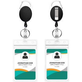 "Soportes Retráctiles de Tarjetas con Clip y Cordón – Paquete de 2, Resistente y Transparente"