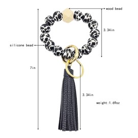 Jesemiah Elastic Silicone Bracelet Keychain for Women Cute Leopard Beaded Wrist Key Chain Car Key Holder Key Ring Wristlet (Black Leopard)